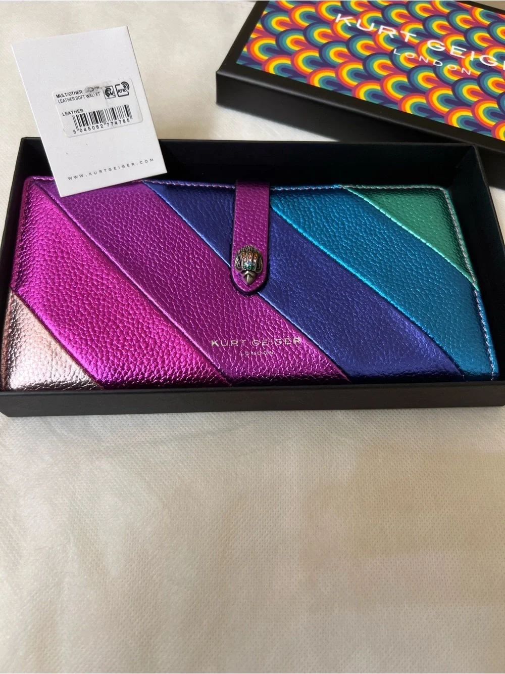 Kurt Geiger Multicolor Metallic Leather Clutch Wallet NWT